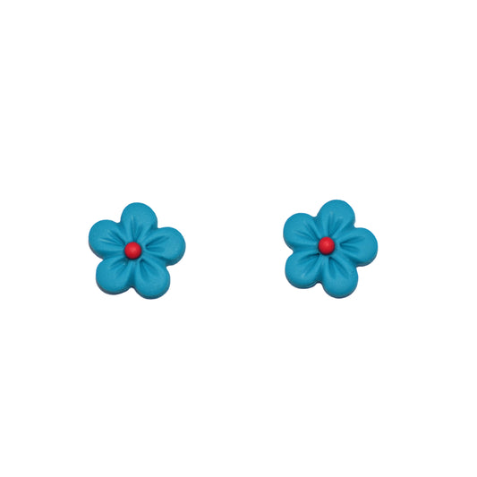 Σκουλαρίκια καρφωτά λουλουδάκια τυρκουάζ από πολυμερικό πηλό
