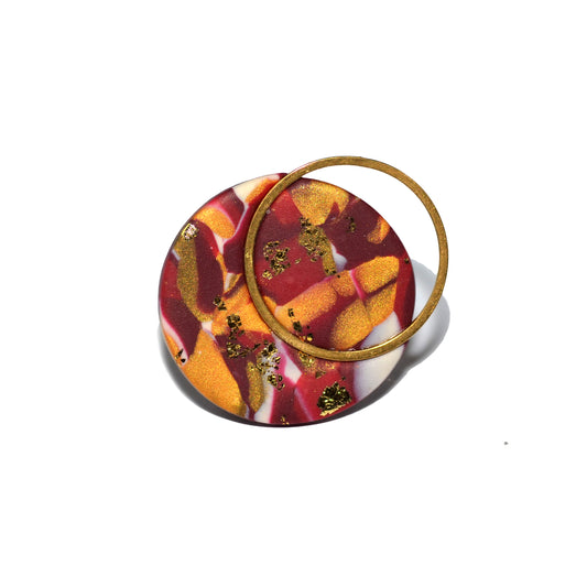 Δαχτυλίδι στρόγγυλο μπορντό χρυσό με στρογγυλό επιχρυσωμένο ατσάλινο στοιχείο