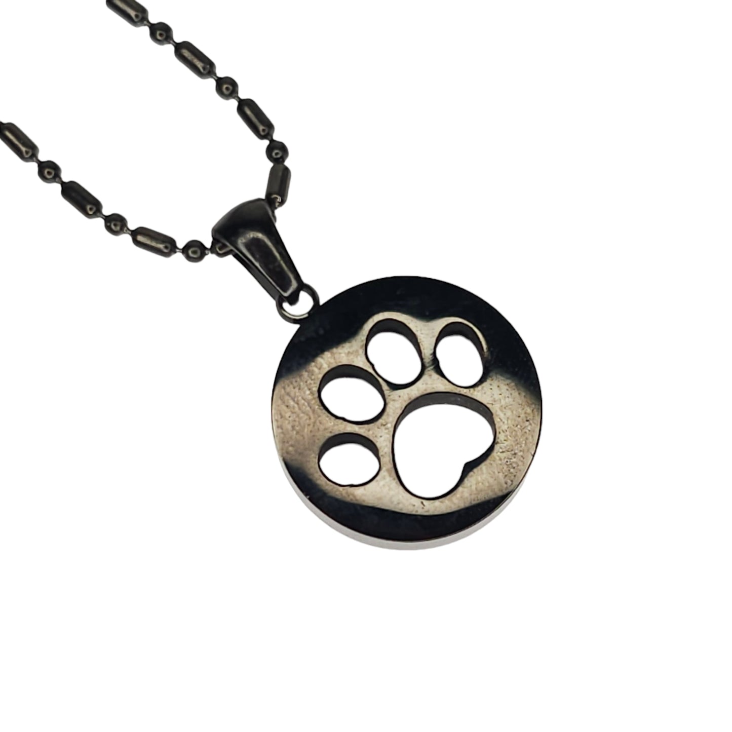 Μαύρο μακρύ μενταγιόν στρογγυλό πατουσάκι από ανοξείδωτο ατσάλι