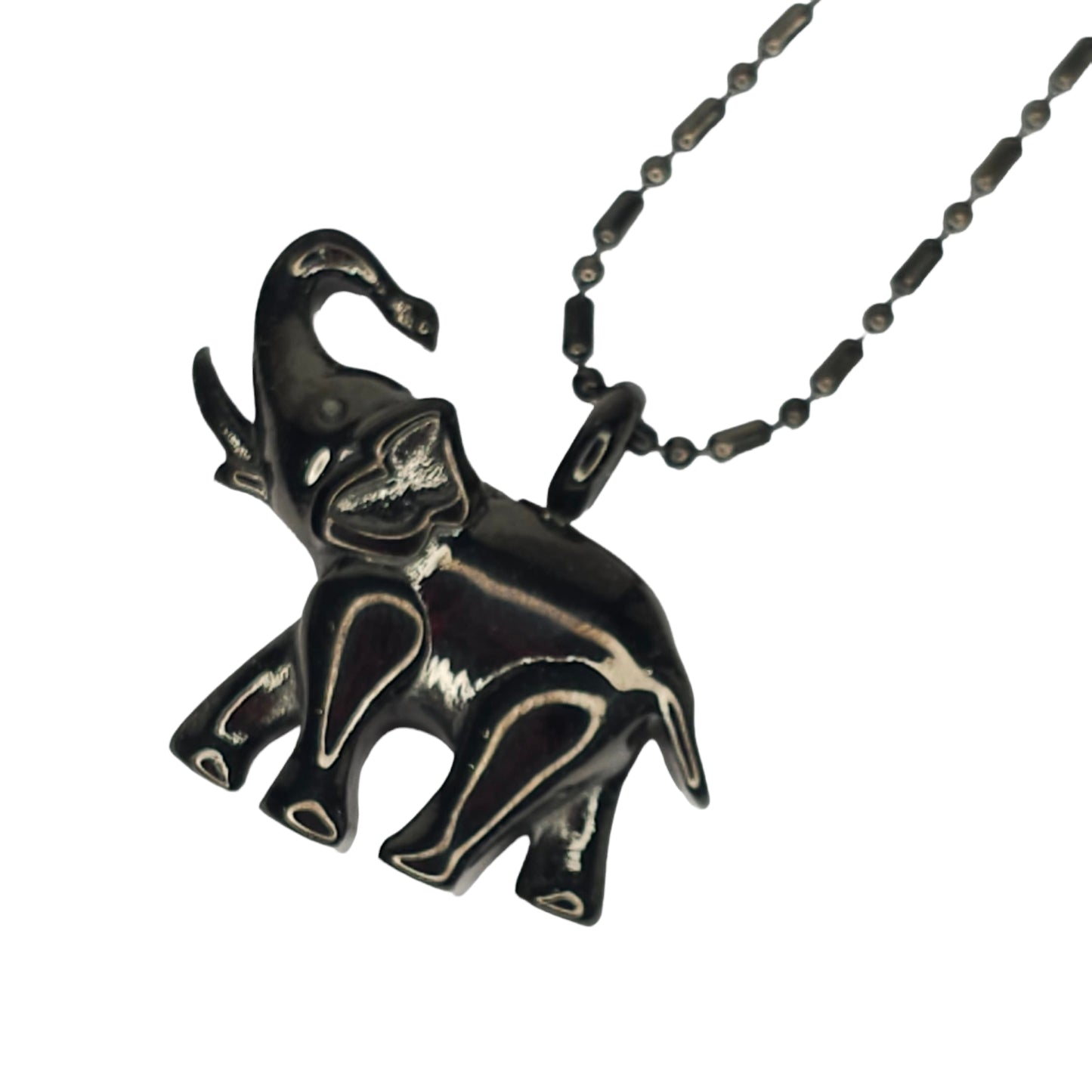 Μαύρο μακρύ μενταγιόν ελεφαντάκι από ανοξείδωτο ατσάλι