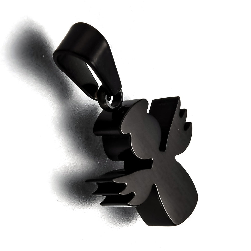 Μαύρο μικρό μενταγιόν αγγελάκι από ανοξείδωτο ατσάλι