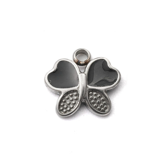 Πολύ μικρό μενταγιόν πεταλουδάκι με μαύρο σμάλτο και στρασάκια από ανοξείδωτο ατσάλι