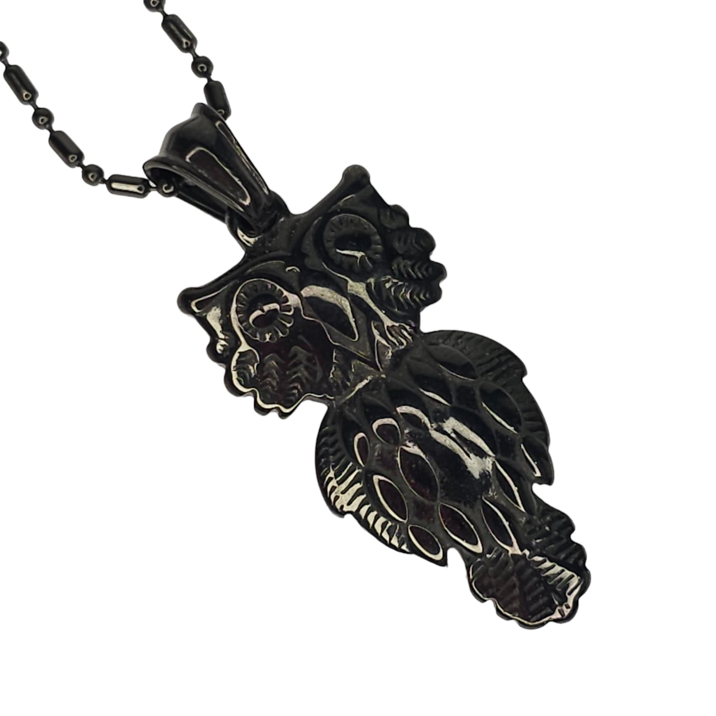 Μαύρο μακρύ μενταγιόν κουκουβάγια από ανοξείδωτο ατσάλι