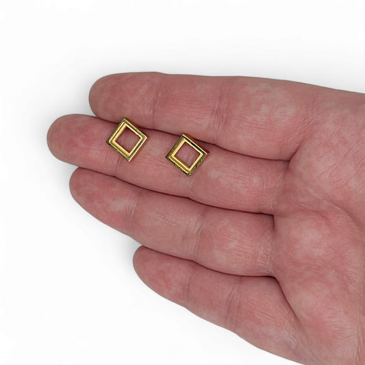 Σκουλαρίκια καρφωτά από επιχρυσωμένο ανοξείδωτο ατσάλι τετράγωνα ντόνατ