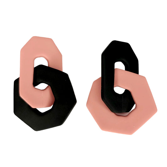 Σκουλαρίκια κρίκοι ροζ μαύρο από πολυμερικό πηλό