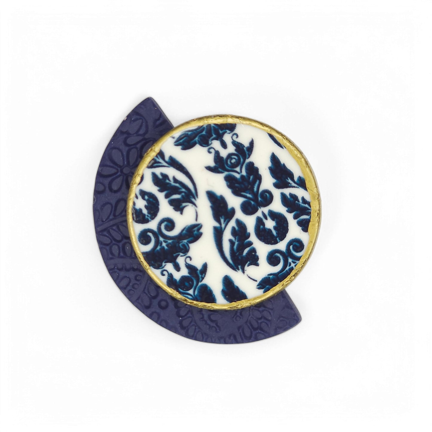 Δαχτυλίδι γεωμετρικό με μπλε μεταξοτυπία σε πολυμερικό πηλό και ατσάλινη βάση