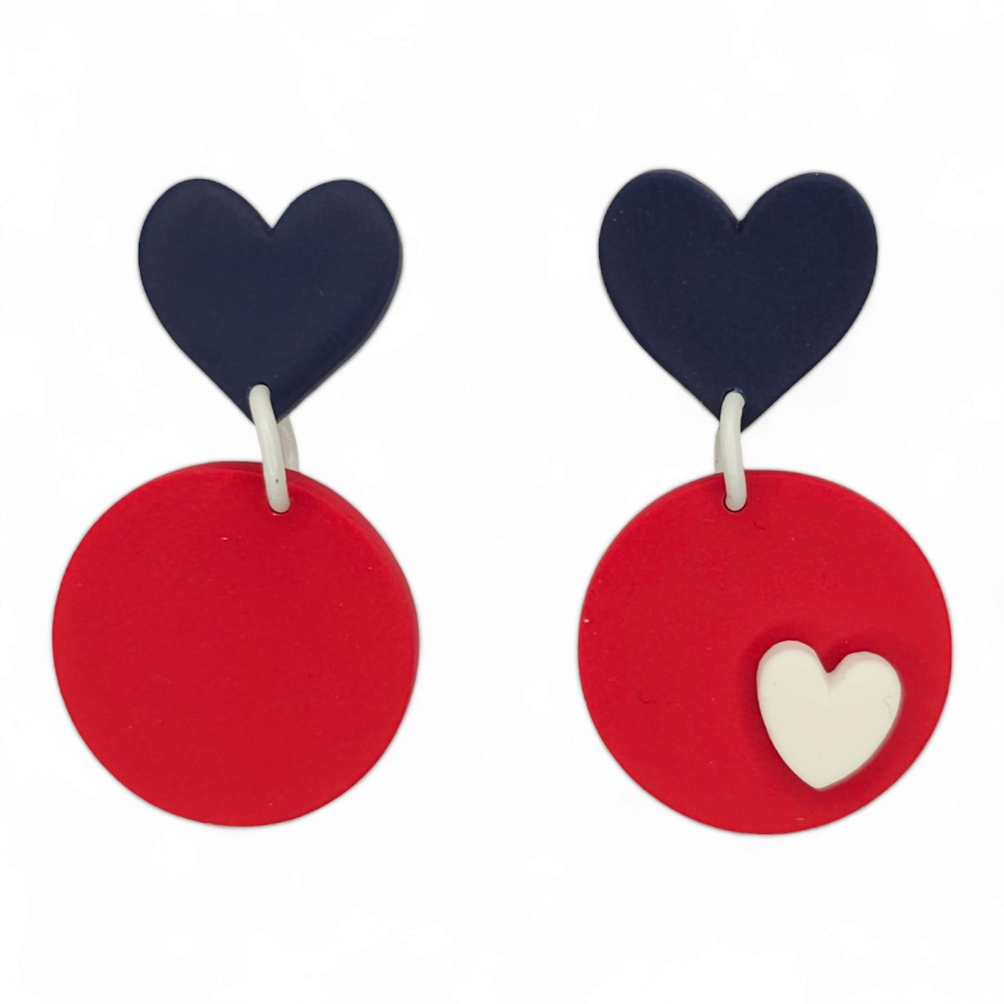 Σκουλαρίκια κρεμαστά κόκκινο μπλε άσπρο από πολυμερικό πηλό