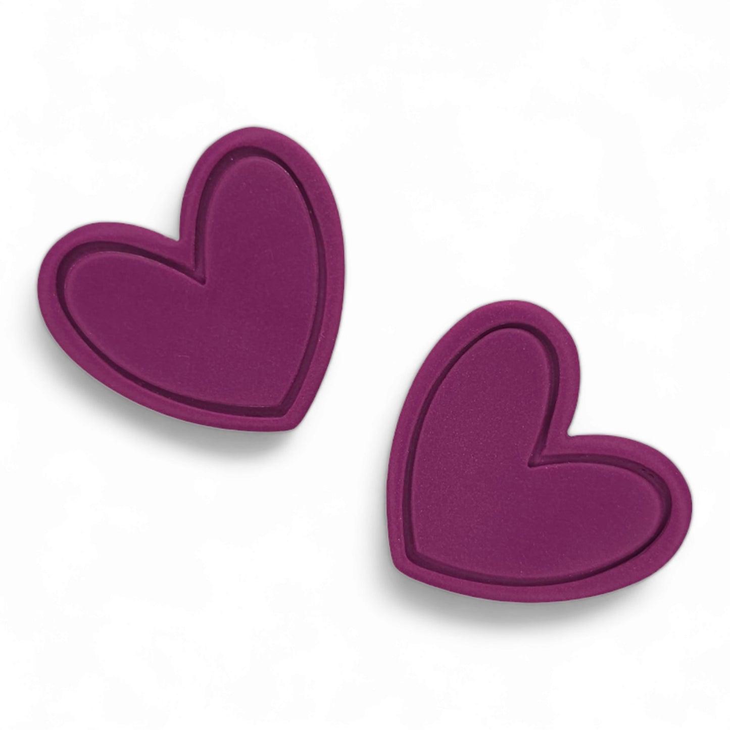 Σκουλαρίκια καρφωτά μεγάλες μωβ καρδιές από πολυμερικό πηλό