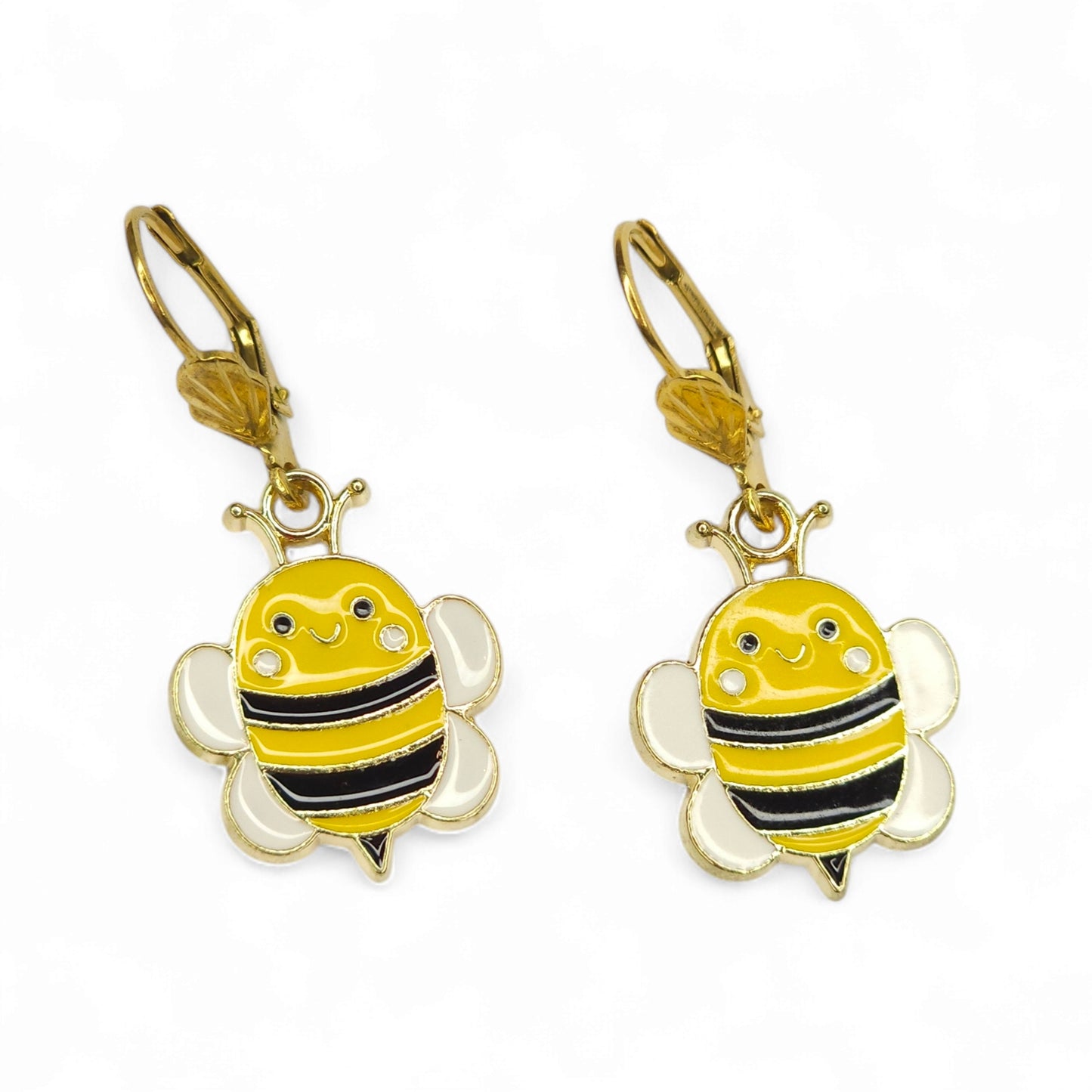 Μικρά κρεμαστά σκουλαρίκια κίτρινα μελισσάκια μέταλλο με σμάλτο