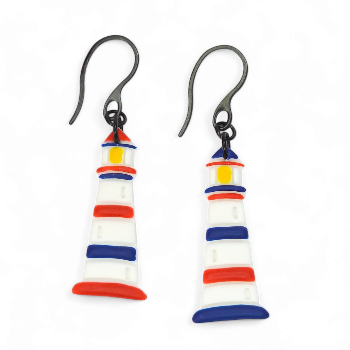 Σκουλαρίκια κρεμαστά φάροι στα χρώματα του Mondrian από πολυμερικό πηλό