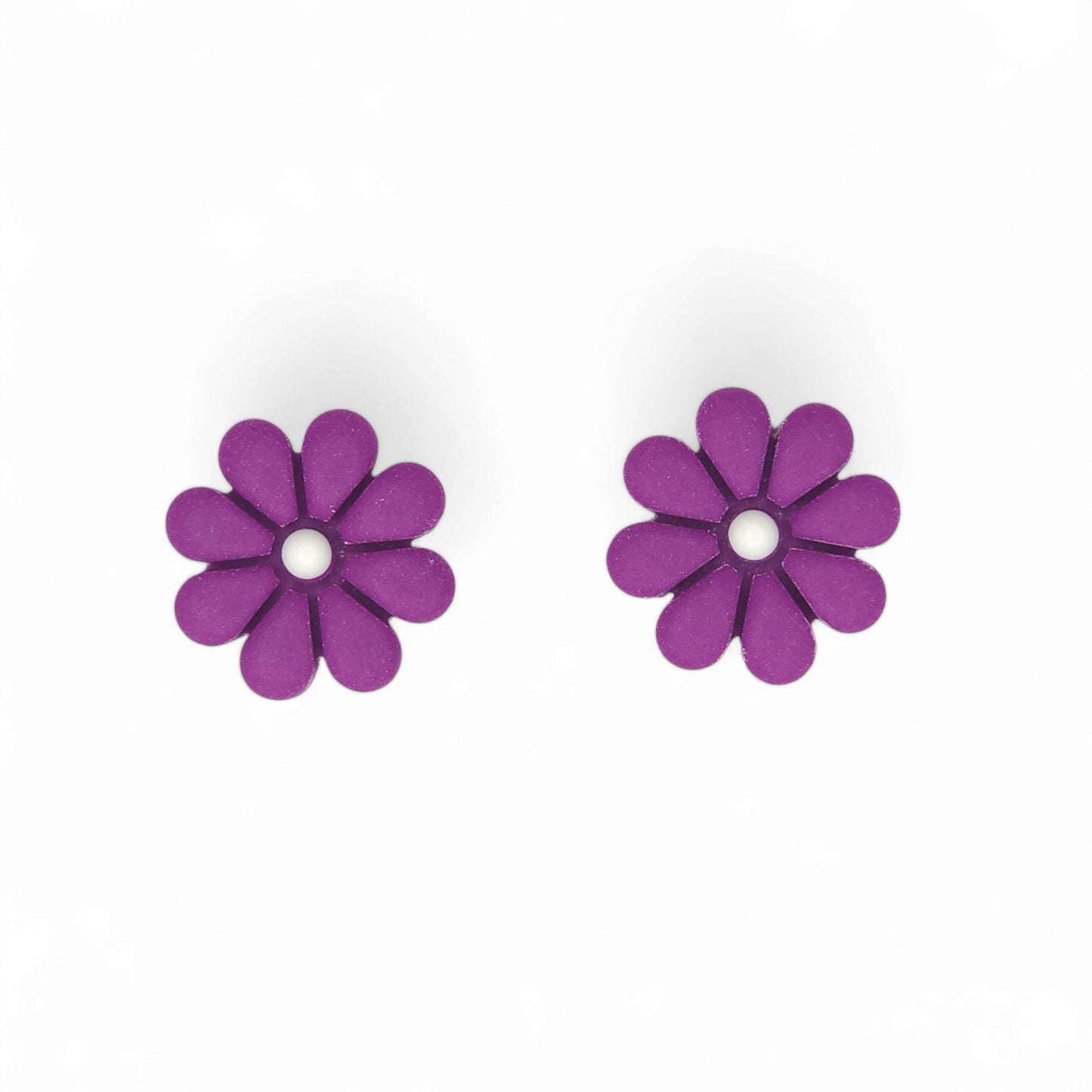 Καρφωτά σκουλαρίκια μωβ λουλουδάκια από πολυμερικό πηλό