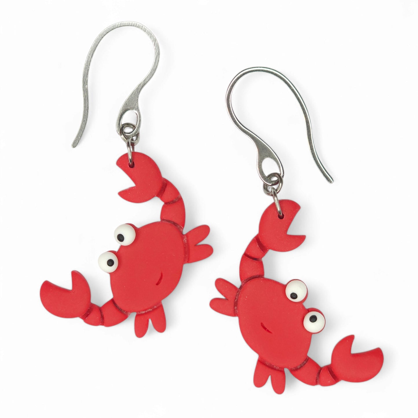 Κρεμαστά σκουλαρίκια κόκκινα καβουράκια από πολυμερικό πηλό