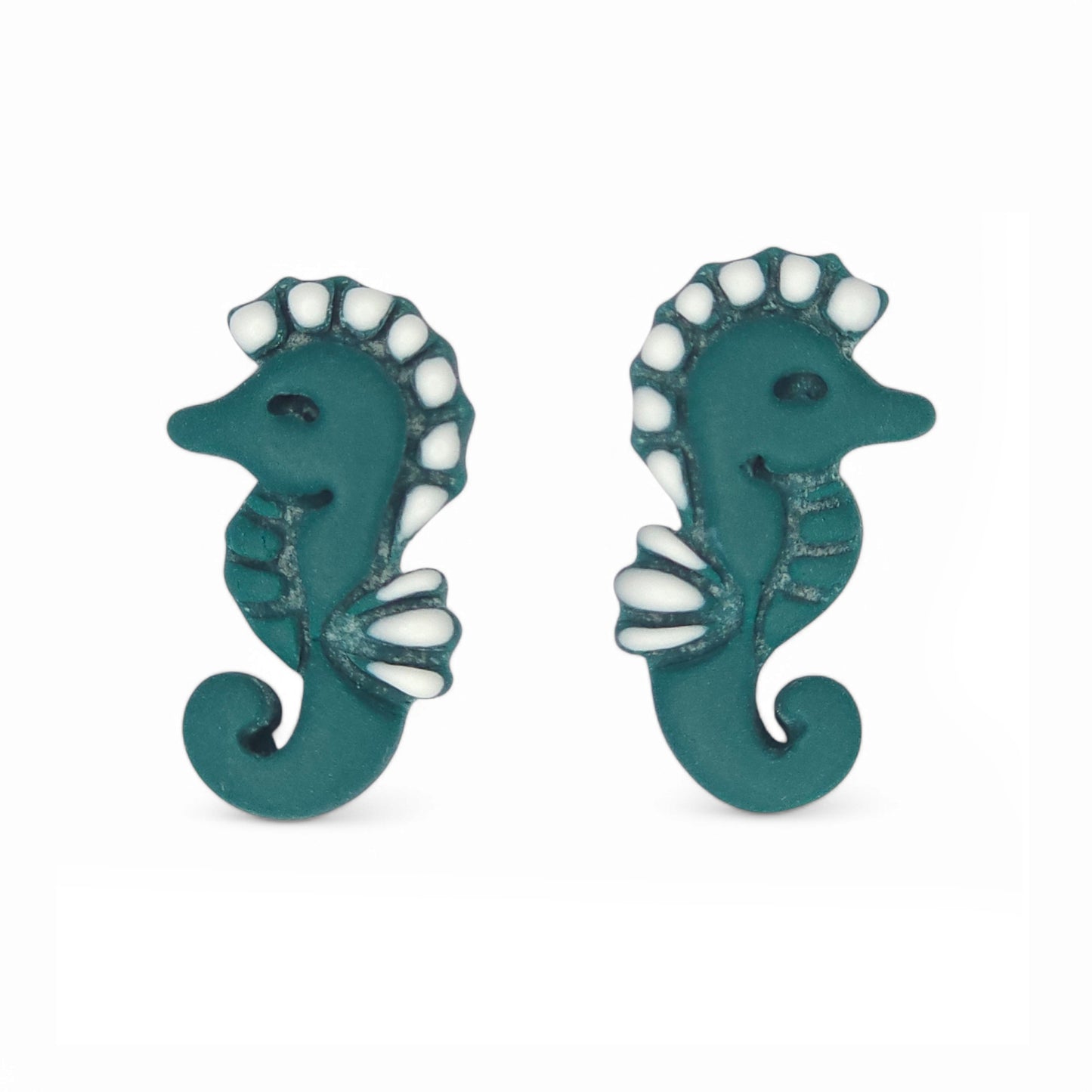 Καλοκαιρινά σκουλαρίκια ιππόκαμποι σε πετρόλ πράσινο από πολυμερικό πηλό