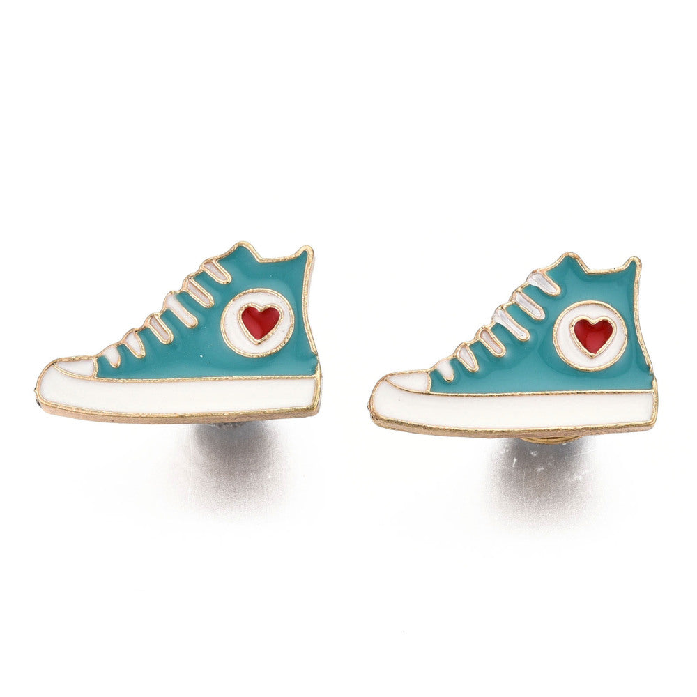Μεταλλική καρφίτσα με σμάλτο σε σχέδιο παπούτσι σταράκι τυρκουάζ με καρδούλα