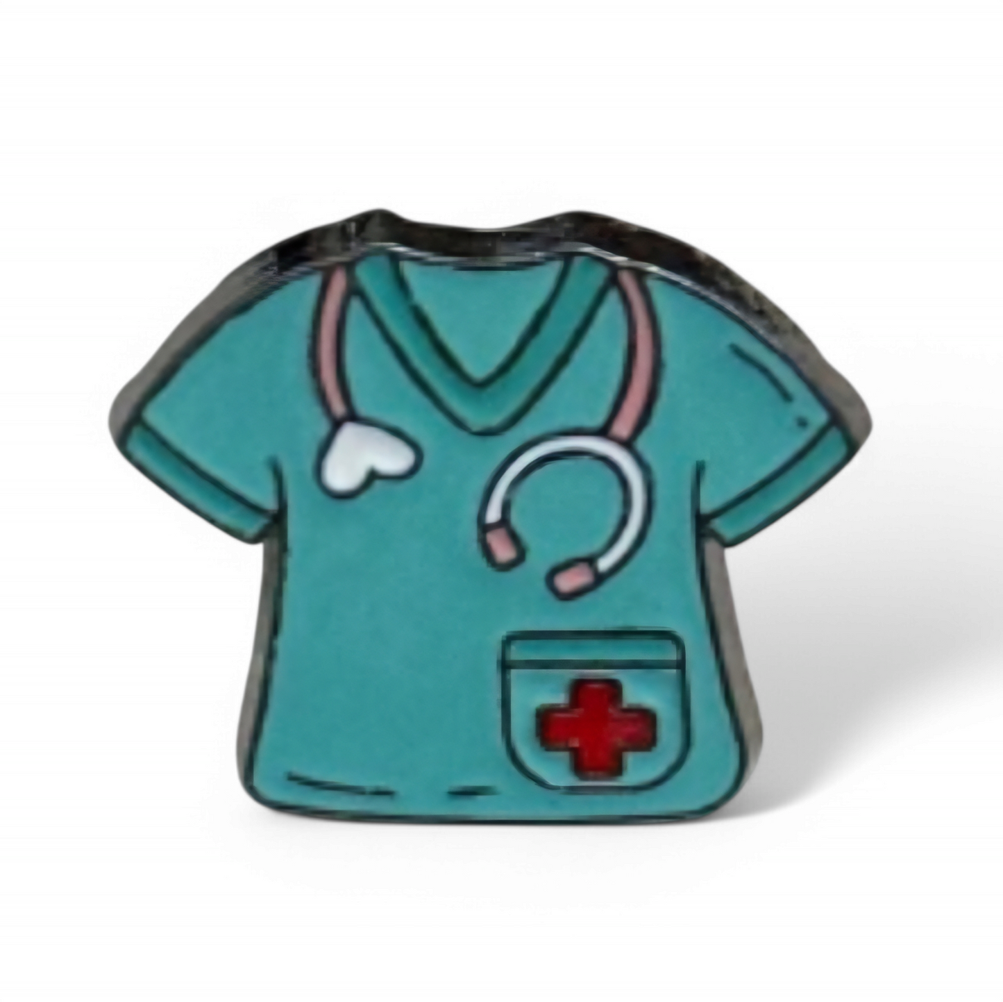 Μεταλλική καρφίτσα με σμάλτο πετρόλ ποδιά γιατρού