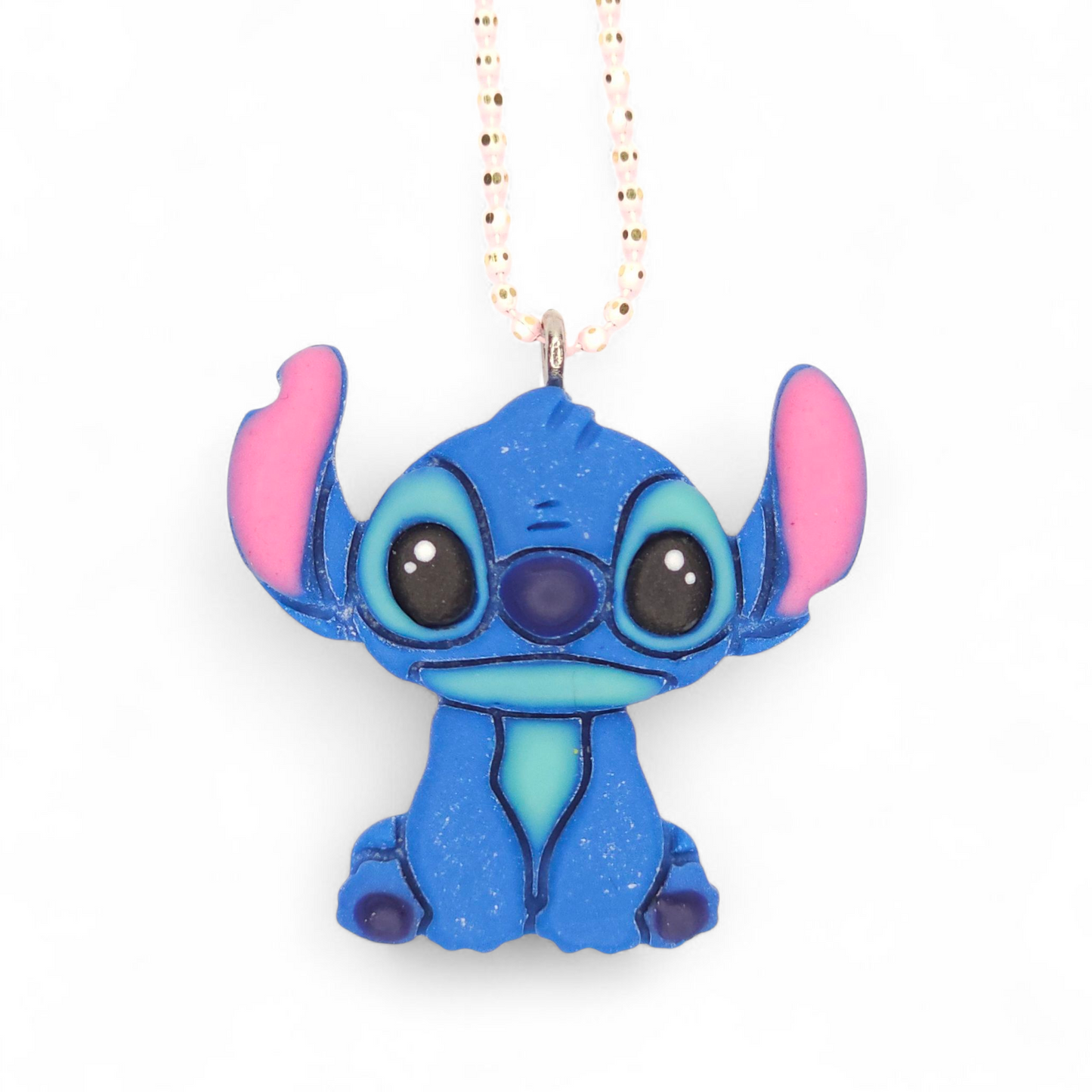 Μακρύ κολιέ Stitch από πολυμερικό πηλό με απαλή ροζ αλυσίδα