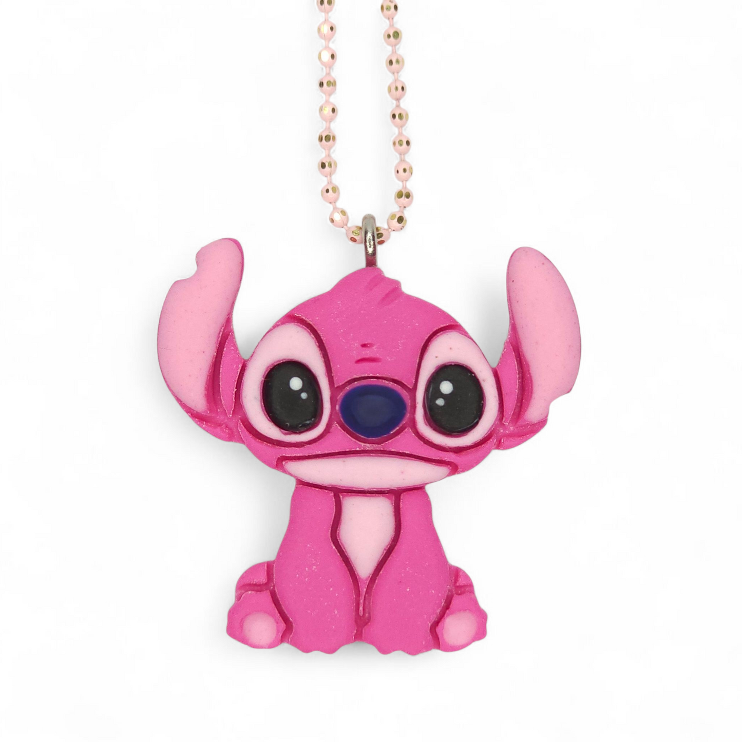 Μακρύ κολιέ ροζ Angel από τον Stitch από πολυμερικό πηλό με απαλή ροζ αλυσίδα