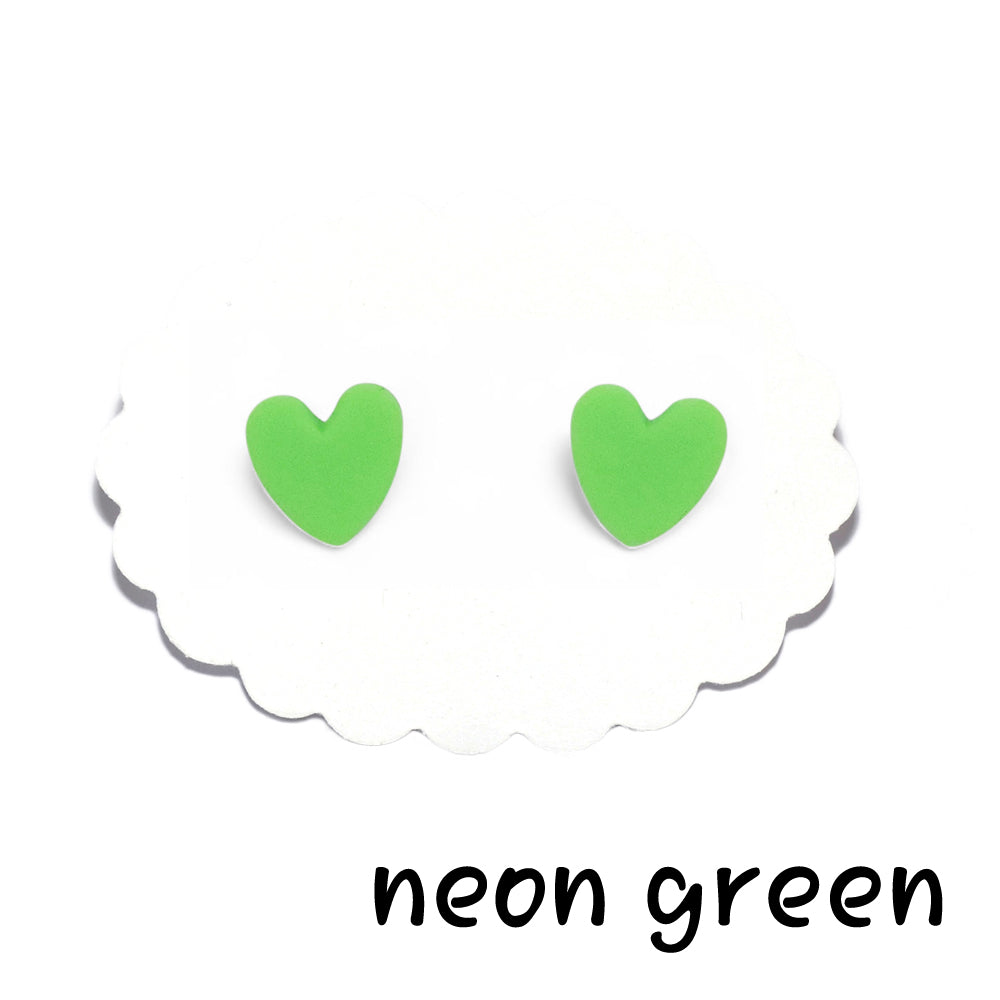 Καρφωτά σκουλαρίκια neon green καρδούλες από πολυμερικό πηλό