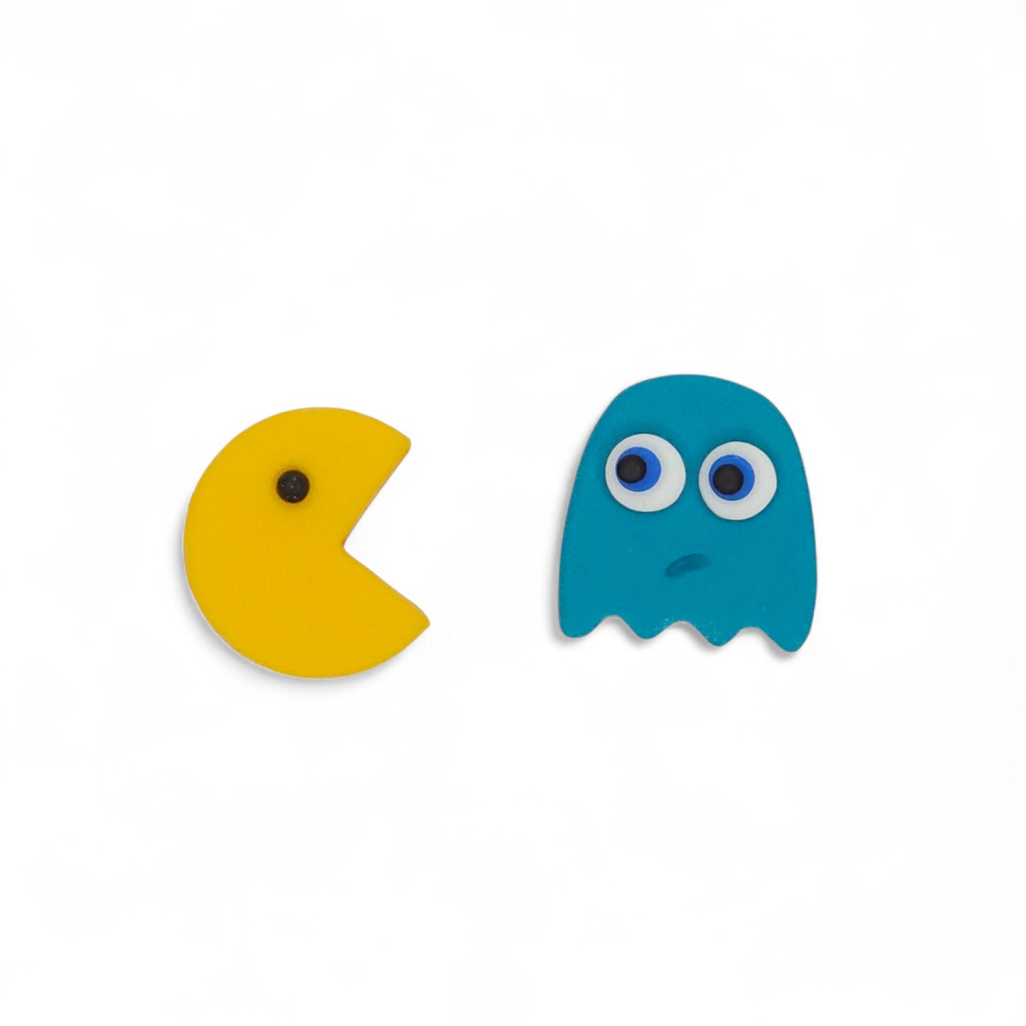 Καρφωτά σκουλαρίκια pacman κίτρινο τυρκουάζ από πολυμερικό πηλό