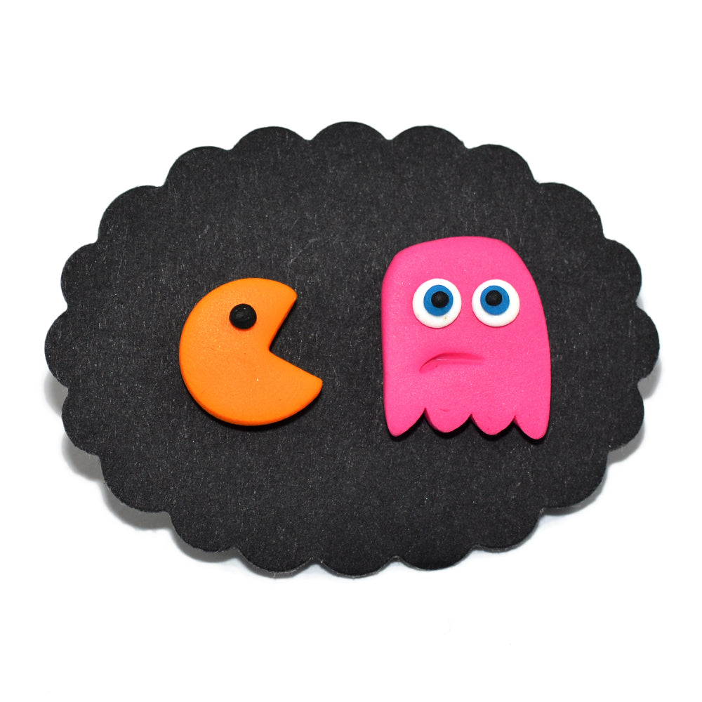 Καρφωτά σκουλαρίκια pacman από πολυμερικό πηλό