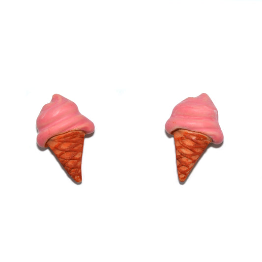 Σκουλαρίκια καρφωτά χωνάκι παγωτό ροζ