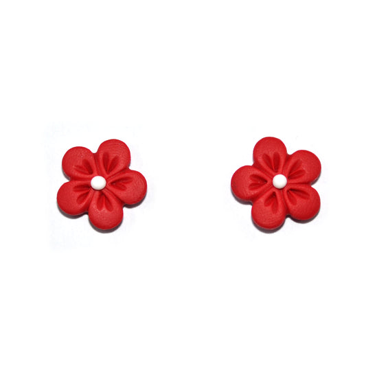 Σκουλαρίκια καρφωτά λουλουδάκια κόκκινα με λίγο λευκό