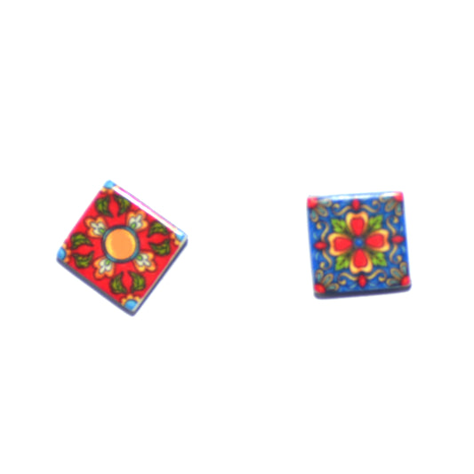 Σκουλαρίκια ανόμοια καρφωτά τετράγωνα πλακάκια