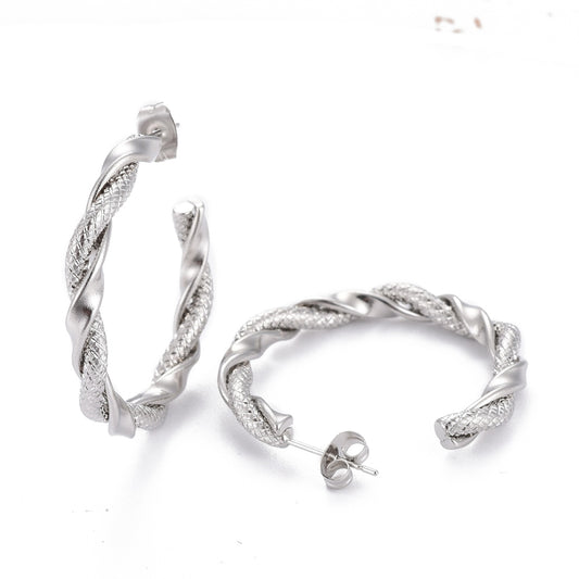 Σκουλαρίκια κρίκοι μεσαίοι πλεκτοί από ανοξείδωτο ατσάλι