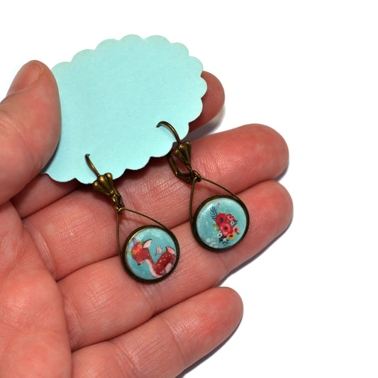 Μικρά κρεμαστά μπρονζέ vintage σκουλαρίκια με μοτίβο ελαφάκι