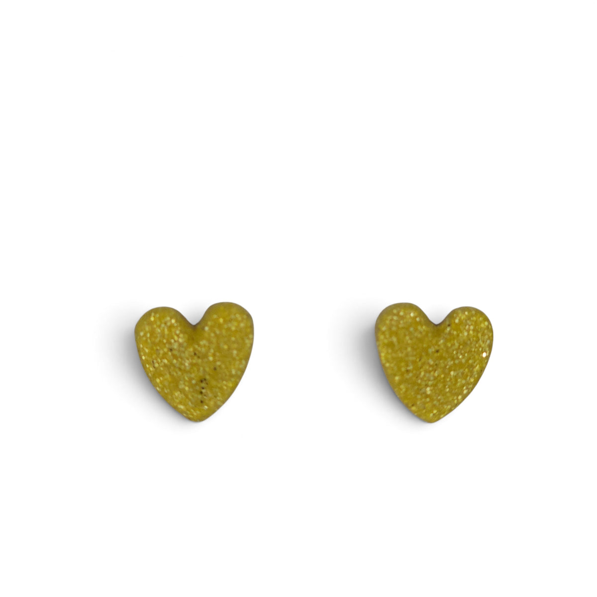 Σκουλαρίκια καρφωτά καρδούλες olive glitter από πολυμερικό πηλό