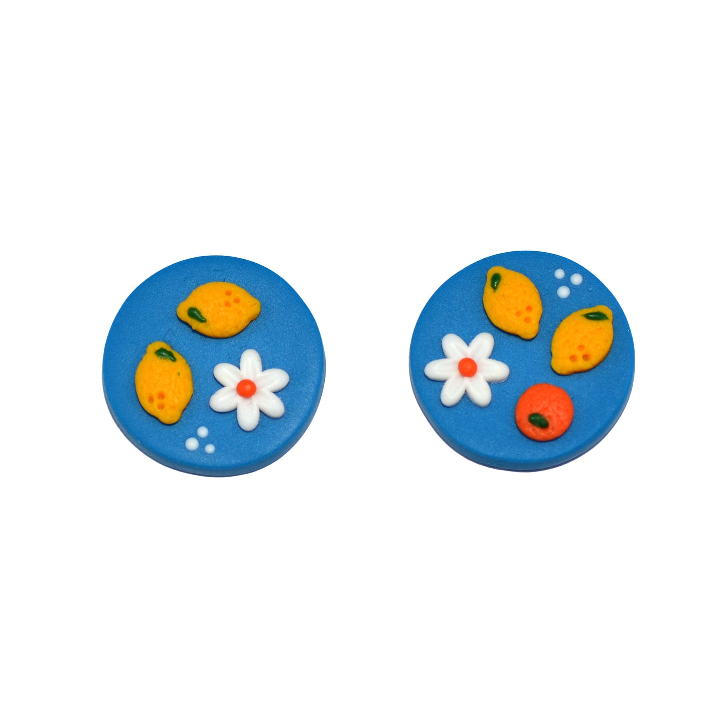 Καρφωτά σκουλαρίκια στρογγυλά εσπεριδοειδή σε μπλε φόντο