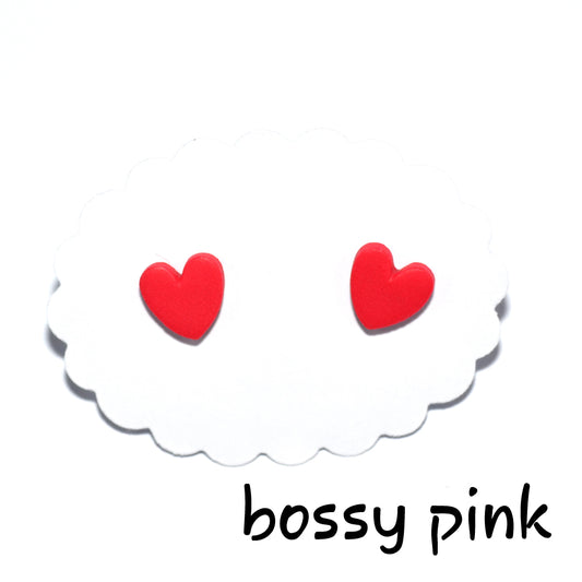 Καρφωτά σκουλαρίκια bossy pink καρδούλες από πολυμερικό πηλό
