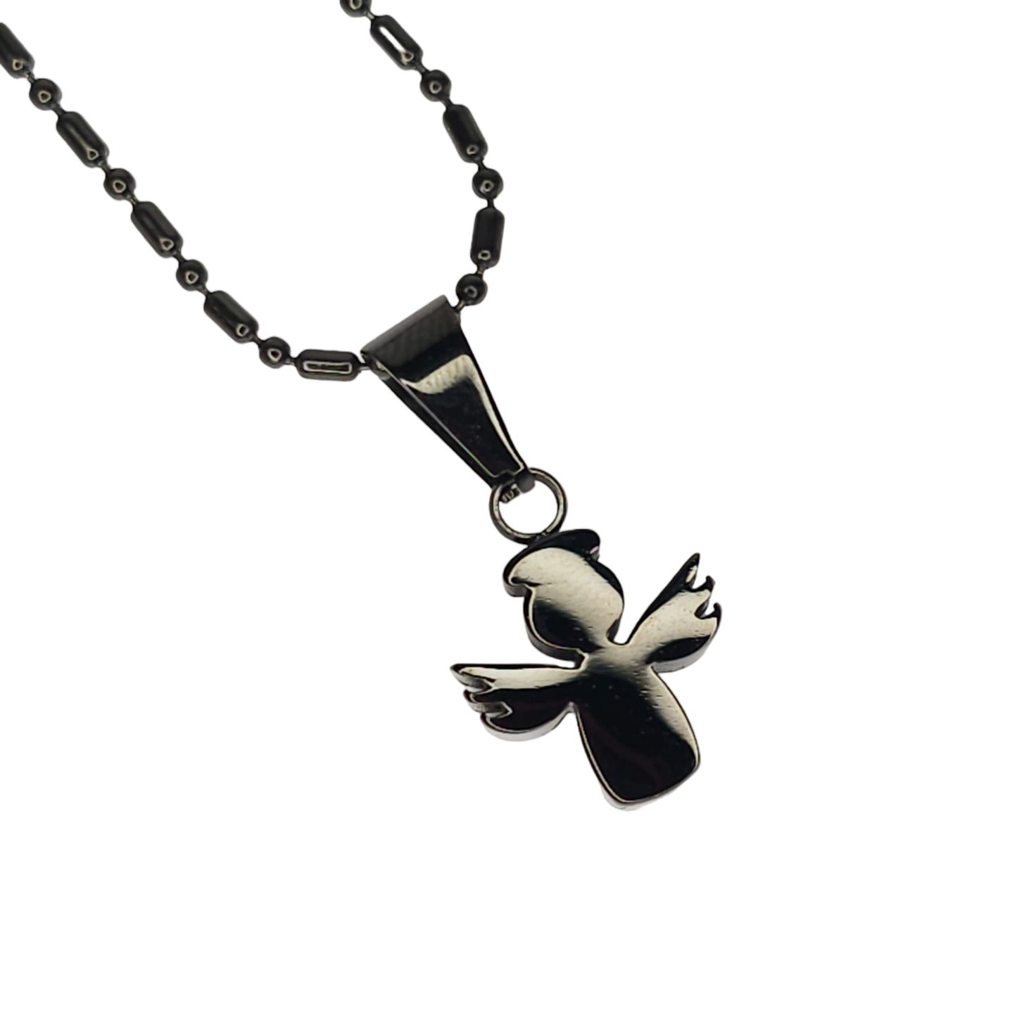 Μαύρο μικρό μενταγιόν αγγελάκι από ανοξείδωτο ατσάλι