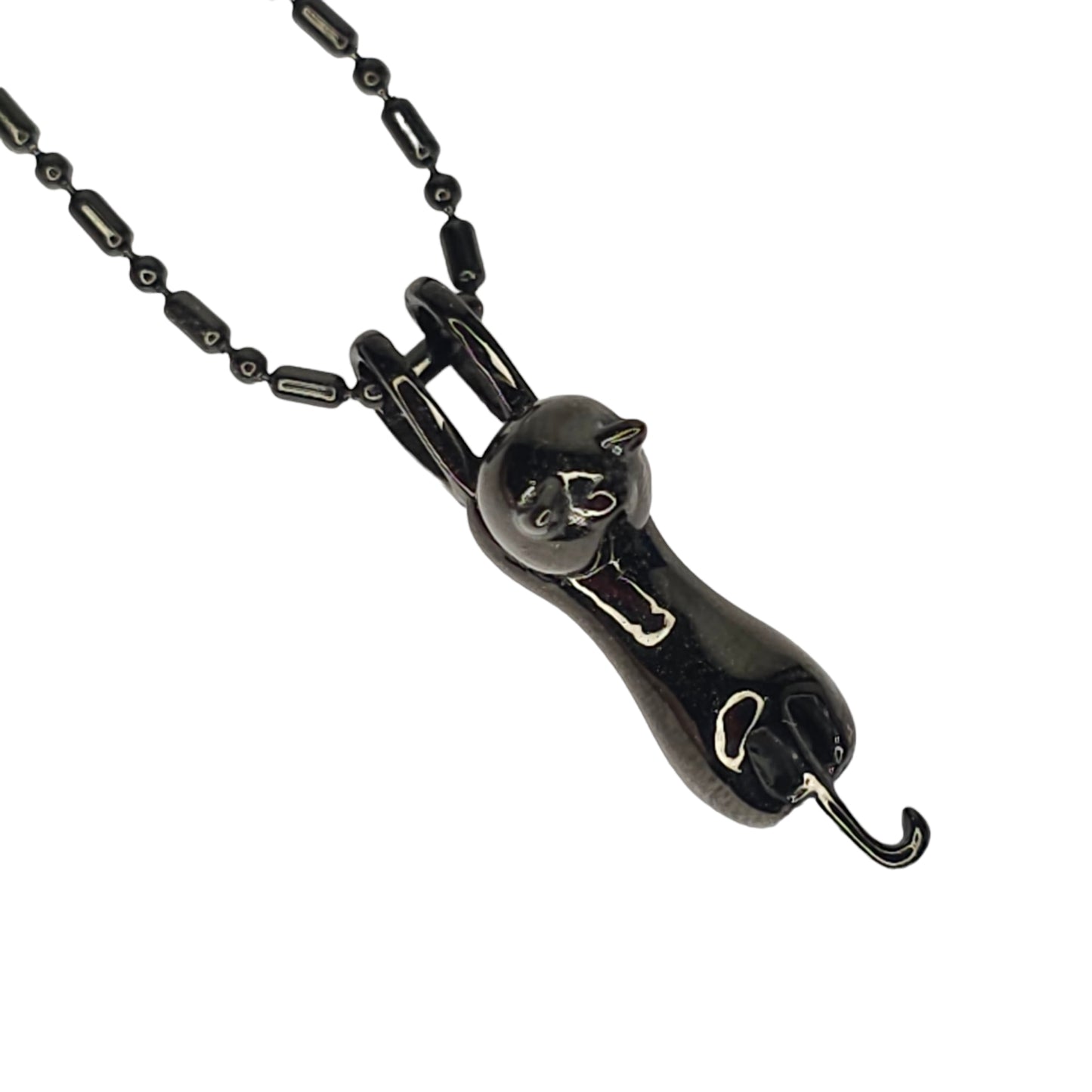 Μαύρο μακρύ μενταγιόν γάτα από ανοξείδωτο ατσάλι