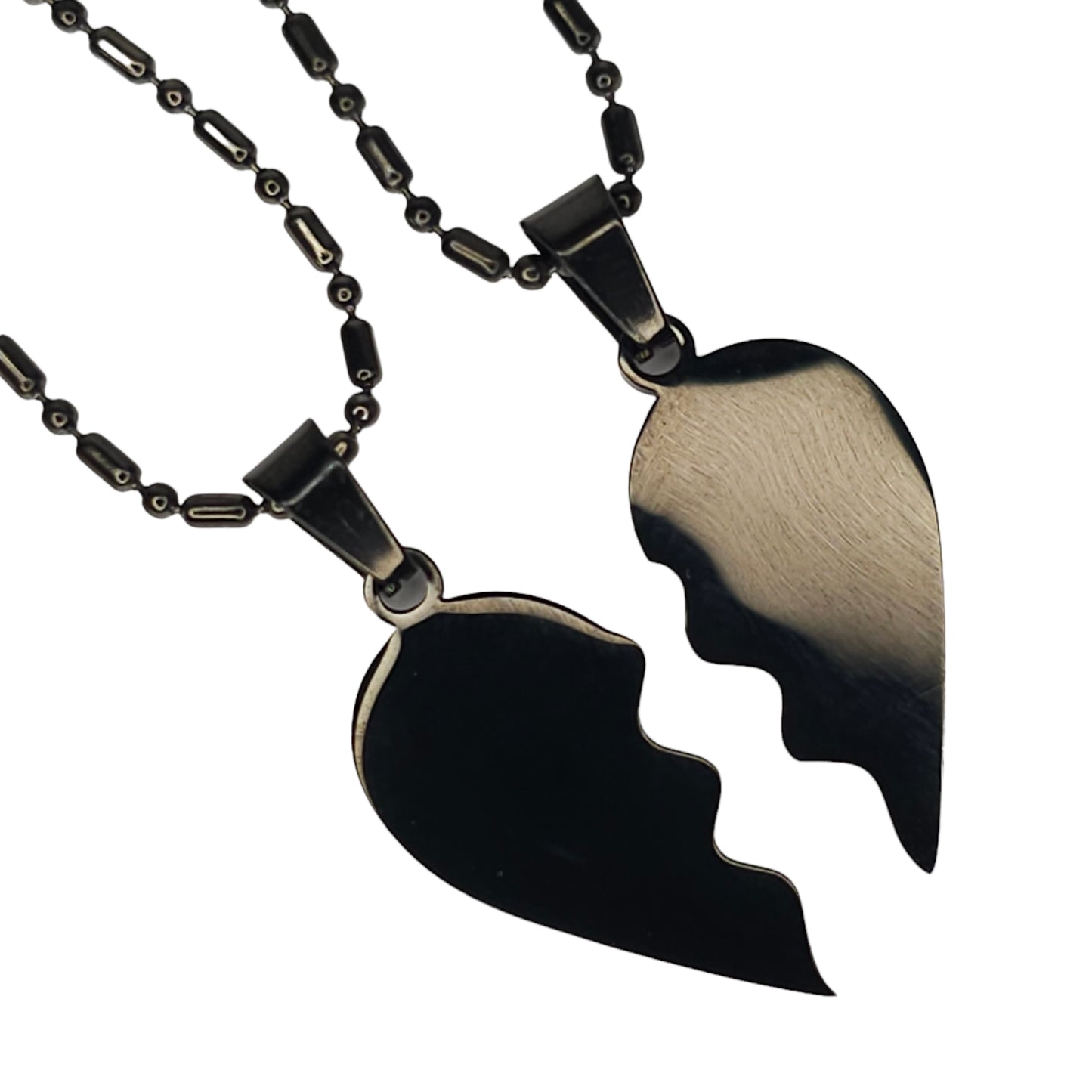 Σετ 2 μαύρα μενταγιόν κομμάτια μίας καρδιά από ανοξείδωτο ατσάλι για ζευγάρι