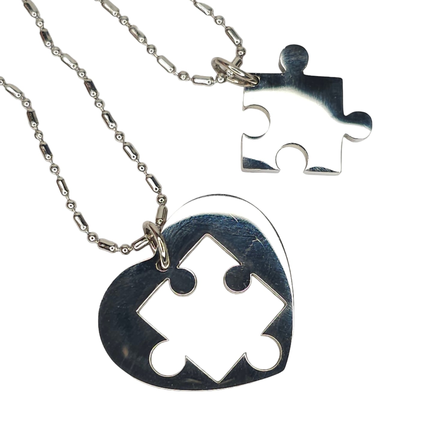 Σετ 2 ασημί μενταγιόν παζλ από ανοξείδωτο ατσάλι για ζευγάρι