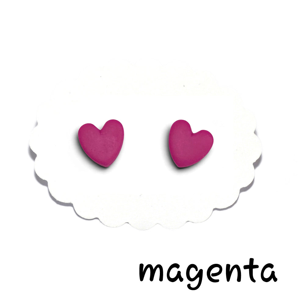 Σκουλαρίκια καρφωτά καρδούλες magenta από πολυμερικό πηλό