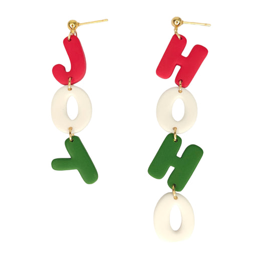Χριστουγεννιάτικα κρεμαστά ανόμοια σκουλαρίκια HoHo και Joy από πολυμερικό πηλό