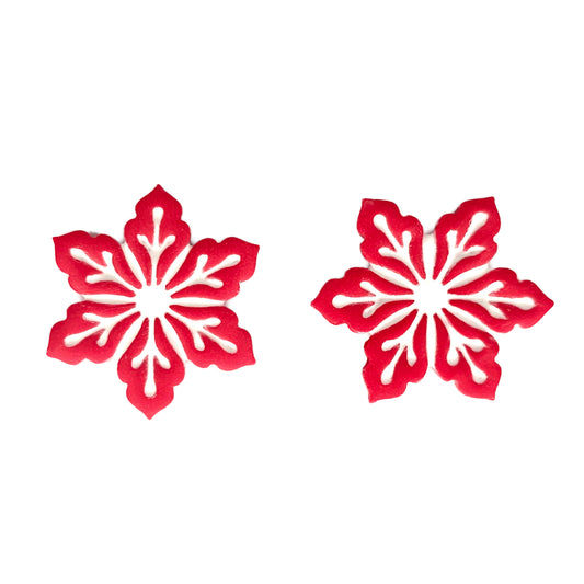 Χριστουγεννιάτικα καρφωτά σκουλαρίκια κόκκινες χιονονιφάδες από πολυμερικό πηλό