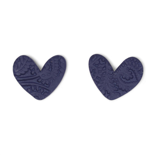 Σκουλαρίκια καρφωτά ανάγλυφες μπλε καρδιές από πολυμερικό πηλό