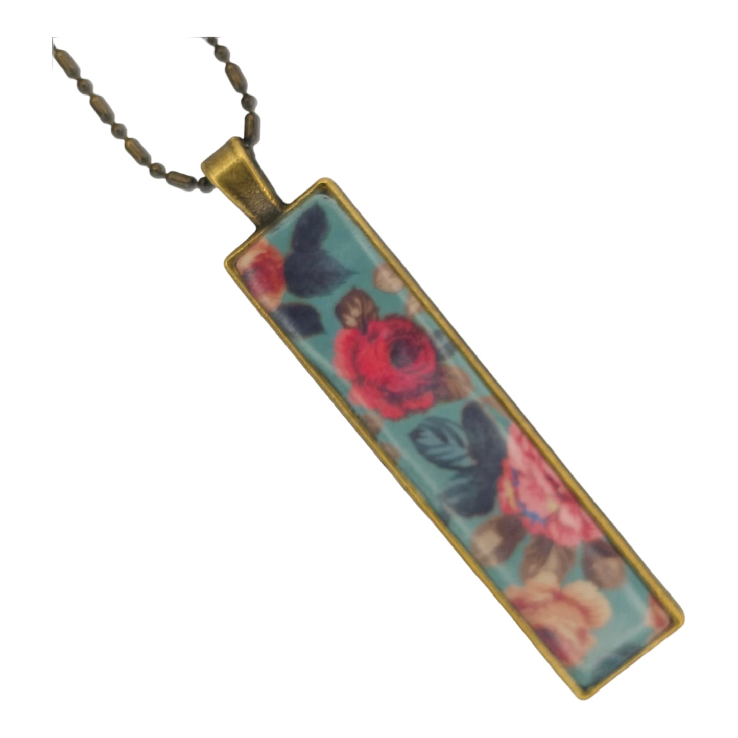 Μακρύ ορθογώνιο κολιέ της συλλογής Vintage roses σε μπρονζέ βάση