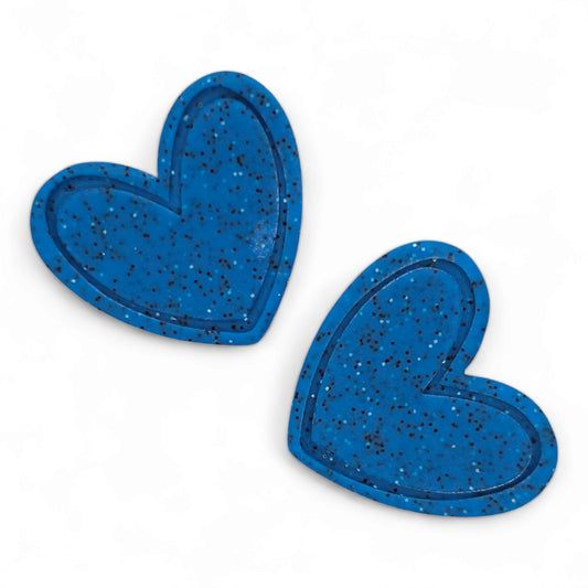 Σκουλαρίκια καρφωτά μεγάλες καρδιές σε μπλε γρανίτη από πολυμερικό πηλό