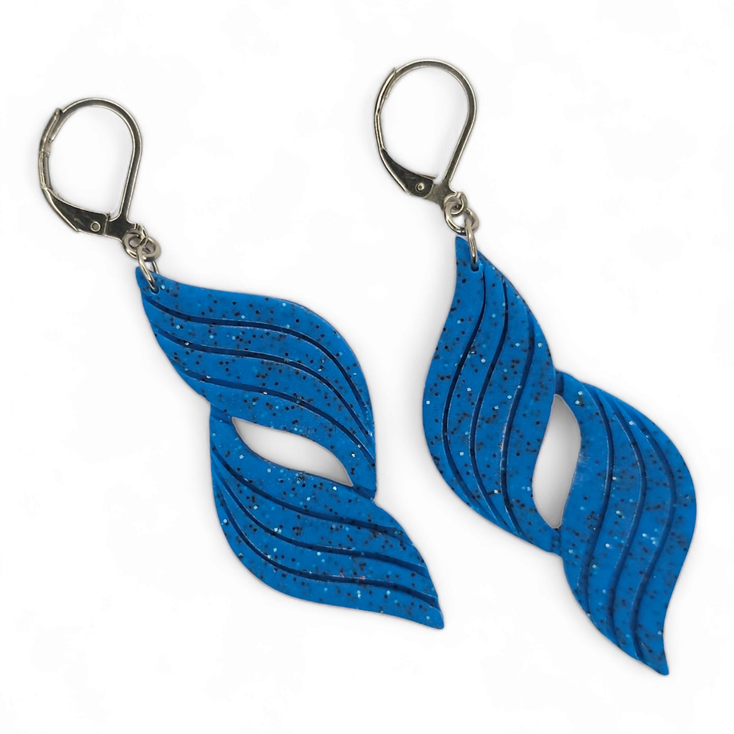 Σκουλαρίκια κομψά κρεμαστά σε μπλε γρανίτη από πολυμερικό πηλό