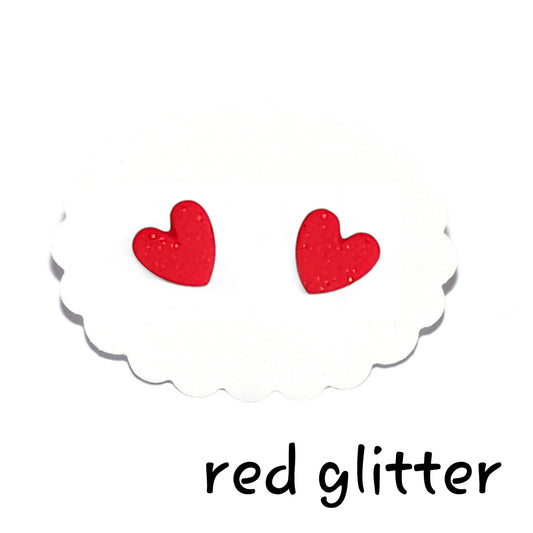Καρφωτά σκουλαρίκια glitter κόκκινες καρδούλες από πολυμερικό πηλό