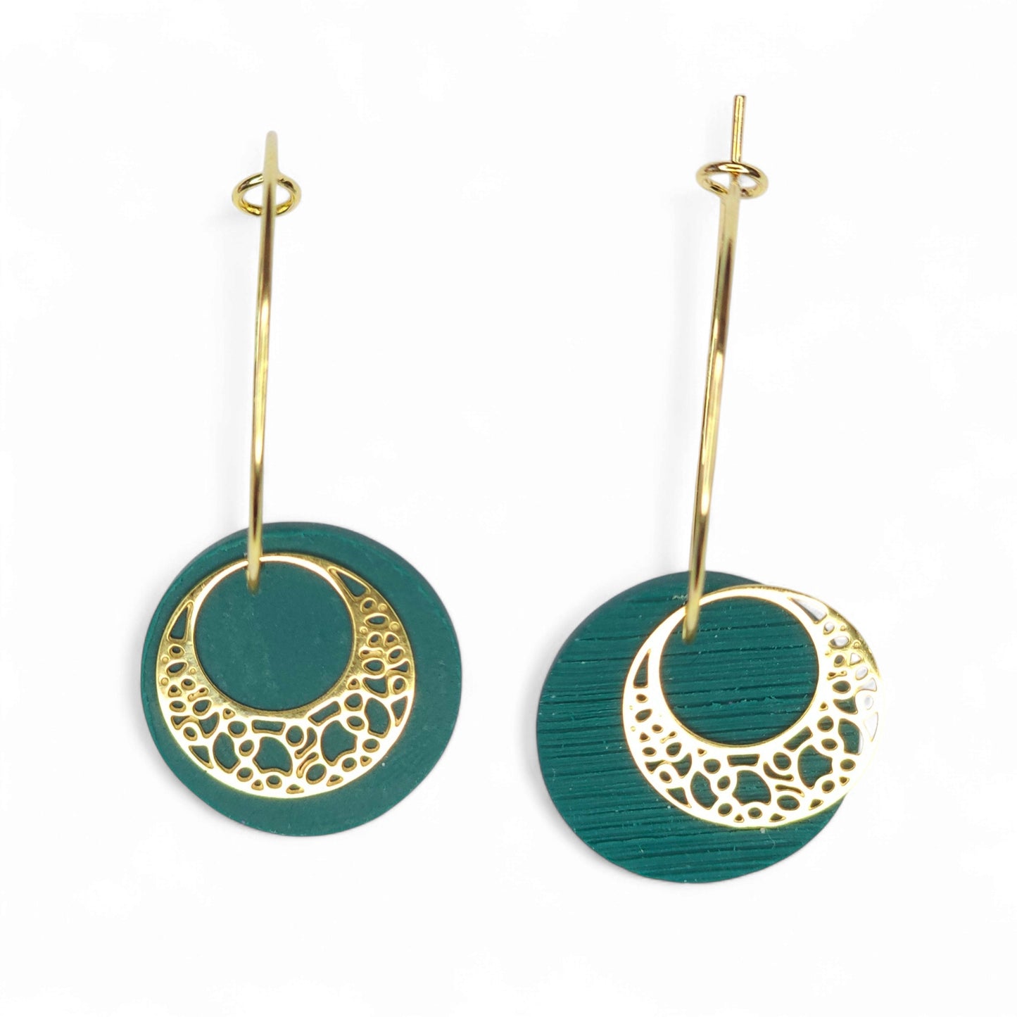 Σκουλαρίκια κρίκοι πετρόλ κρεμαστά με ατσάλινα στοιχεία