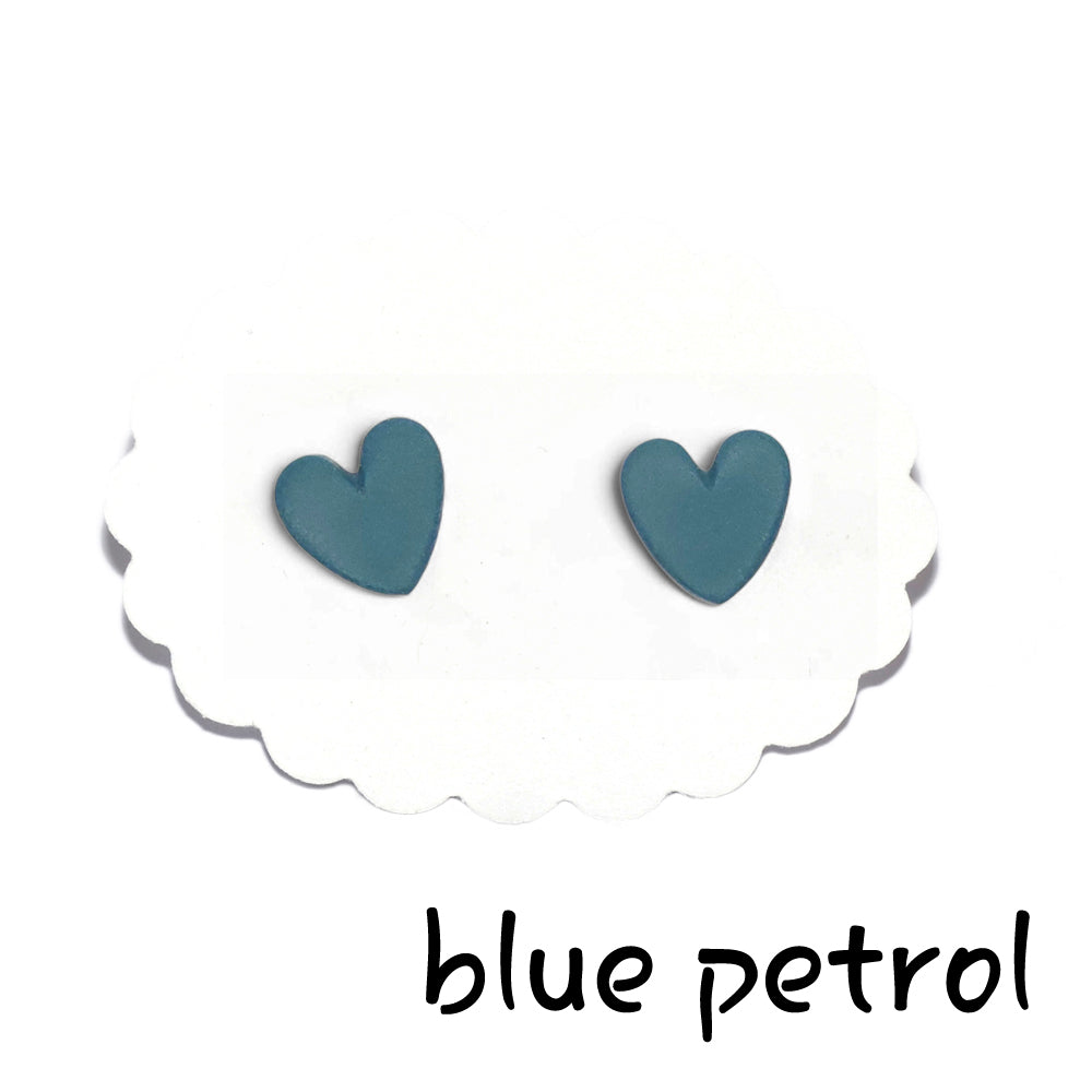 Σκουλαρίκια καρφωτά καρδούλες blue petrol από πολυμερικό πηλό