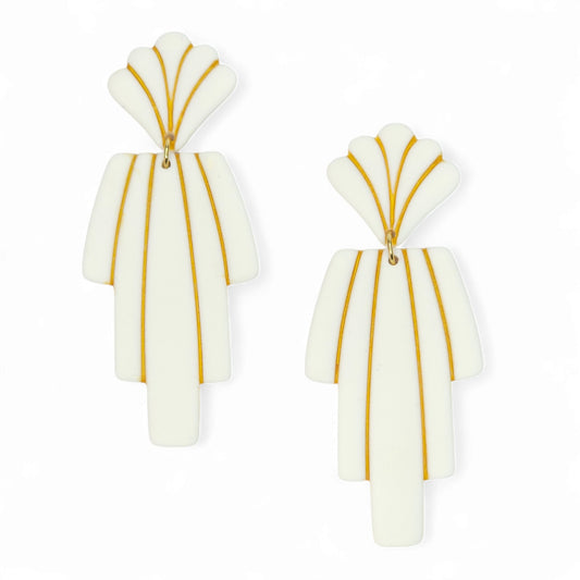 Κρεμαστά σκουλαρίκια γεωμετρικά σε λευκό με χρυσό από πολυμερικό πηλό