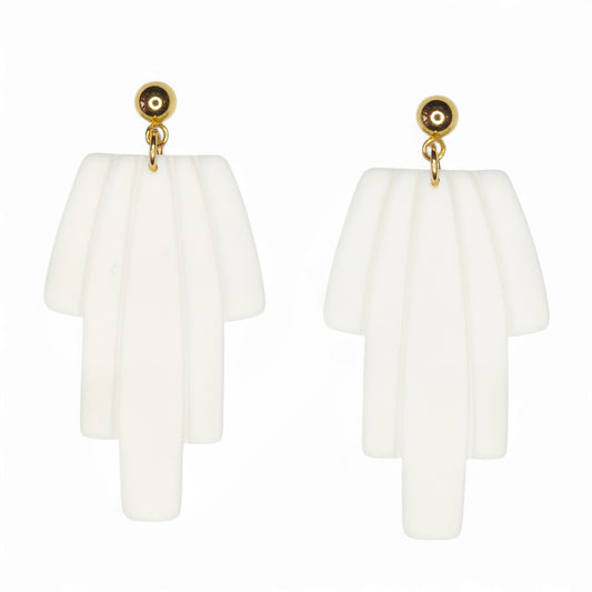 Σκουλαρίκια κρεμαστά λευκά γεωμετρικά από πολυμερικό πηλό