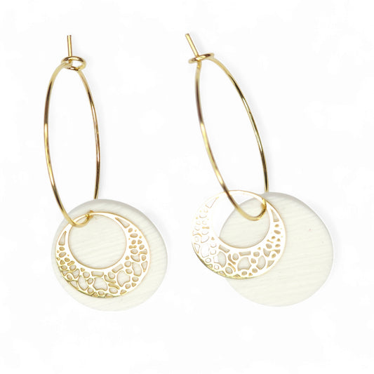 Σκουλαρίκια ατσάλινοι κρίκοι με λευκά στοιχεία από πολυμερικό πηλό