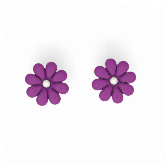 Καρφωτά σκουλαρίκια μωβ λουλουδάκια από πολυμερικό πηλό